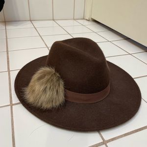 Brown wool wide brimmed fedora